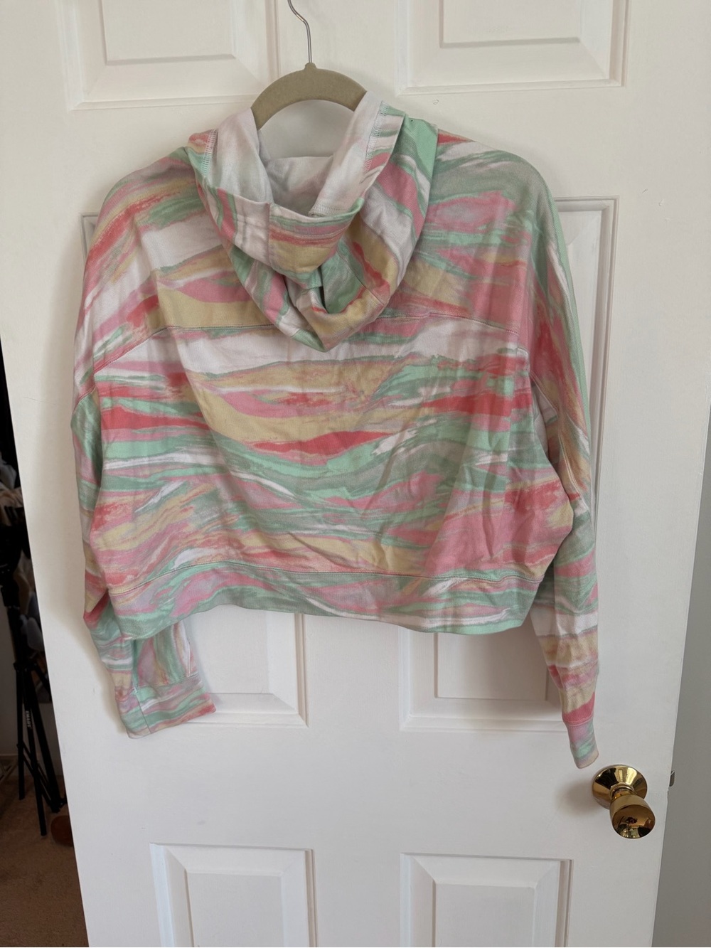 Adidas Watercolor Print Pink Green Pastel Cropped Hoodie Pink Green M Y2K - Picture 5 of 5